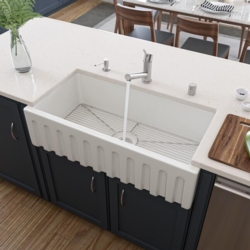 Specialty Products Alfi Trade: 36 inch White Reversible Smooth / Fluted Single Bowl Fireclay Farm Sink